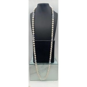 Kissaka Hand Knotted Glass Faux Pearl And Faceted AB Aurora Borealis Necklace